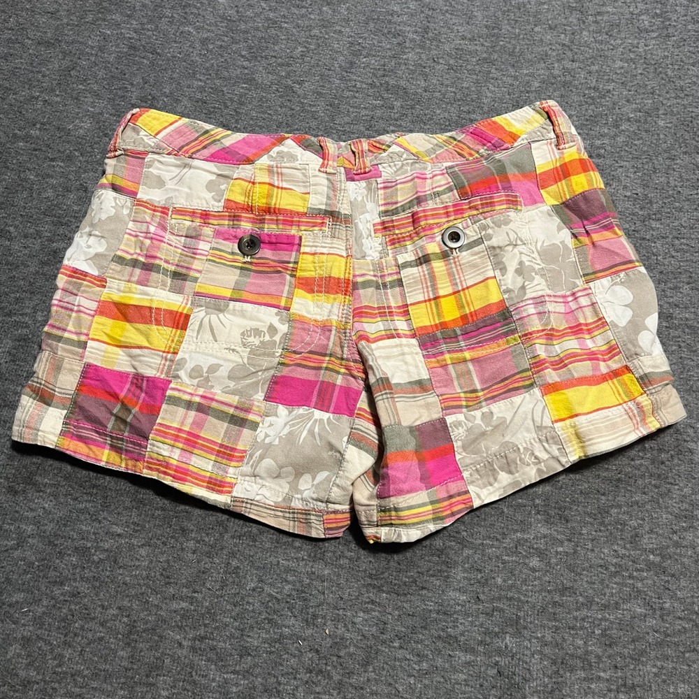 Old Navy Womens Patchwork Plaid Floral Shorts Pink Orange Yellow Size 4